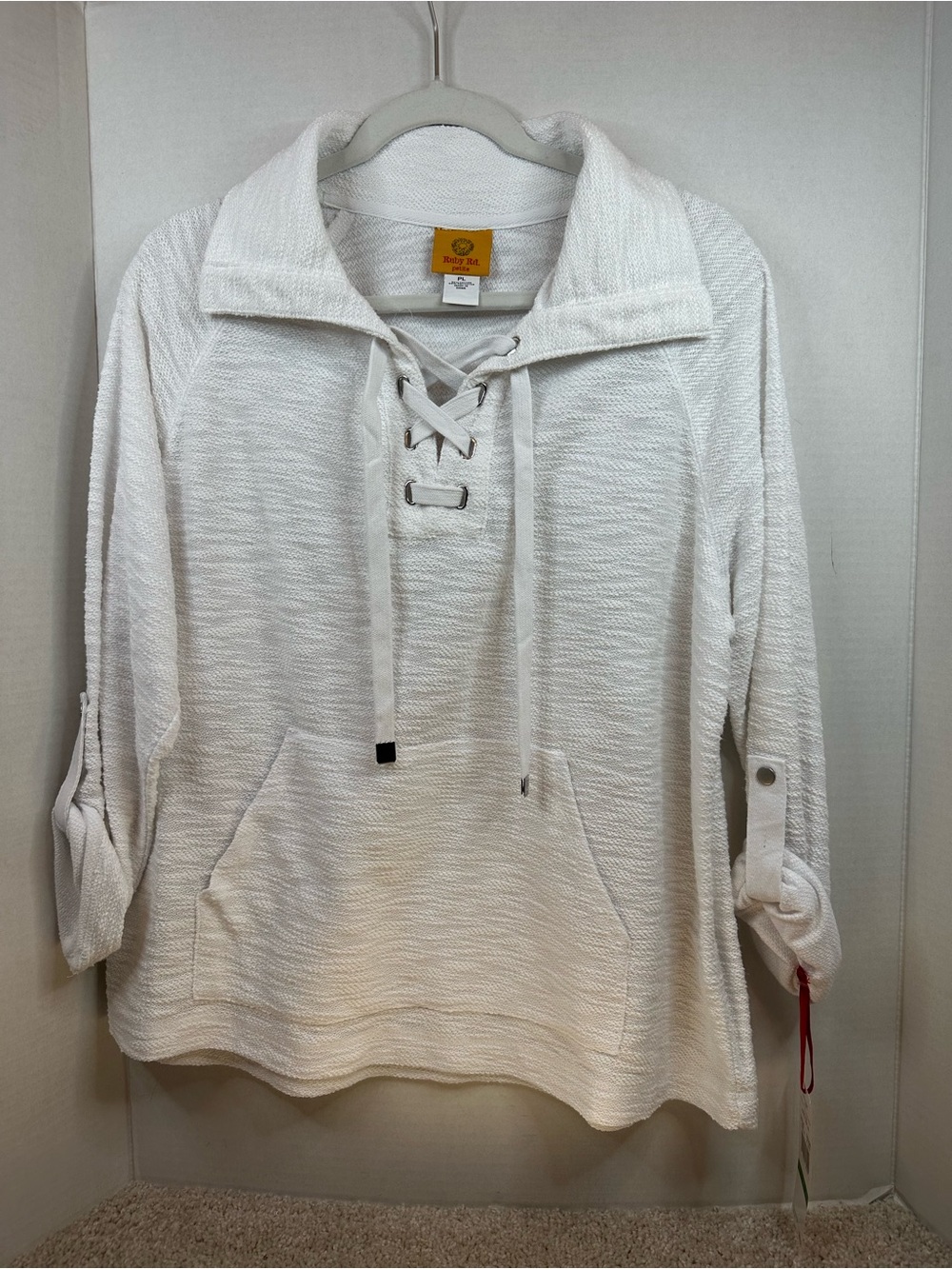 Ruby Rd. PL White Lace-Up Pullover Sweater